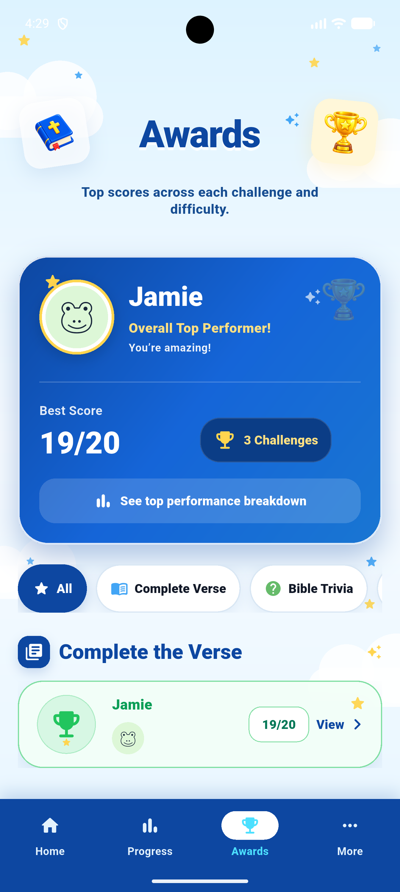 Verses awards screen