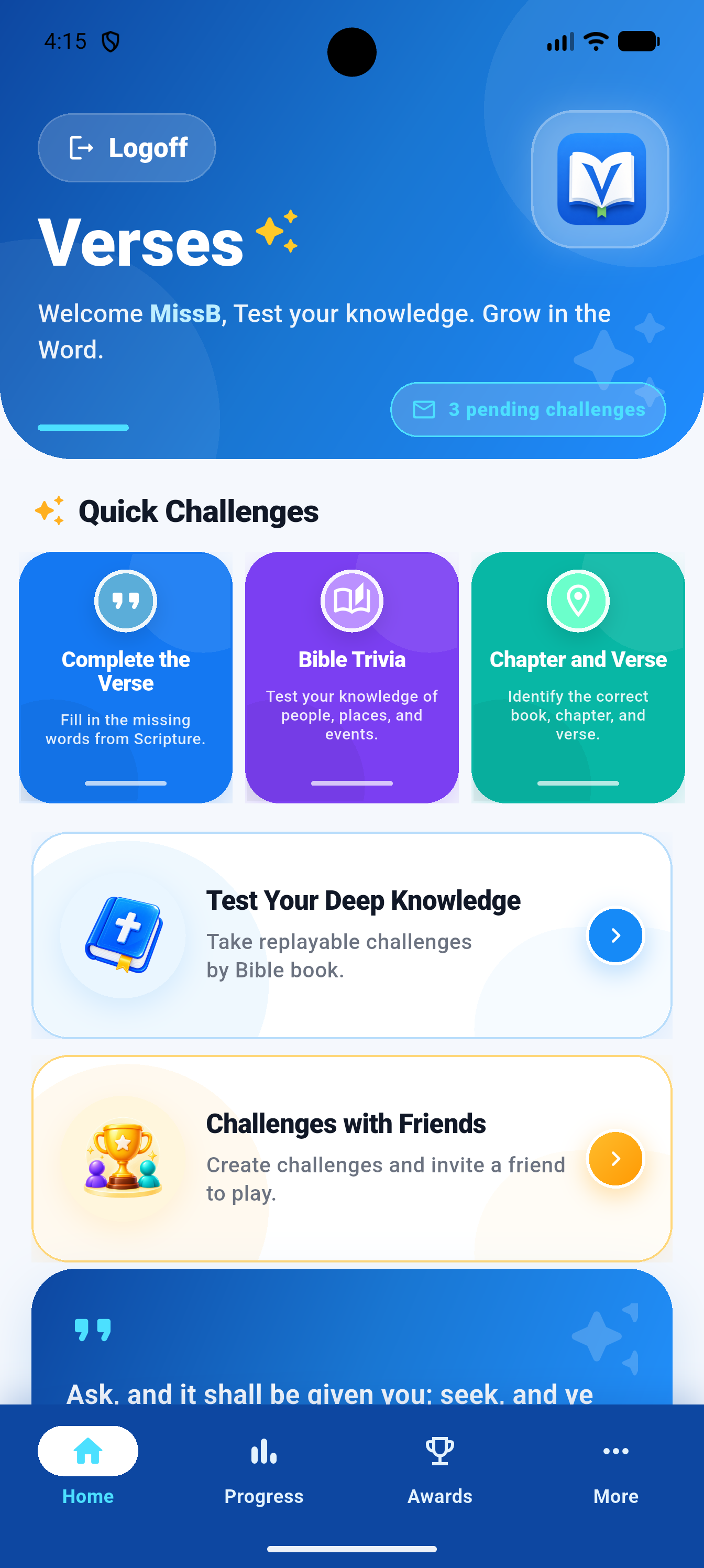 Verses home screen