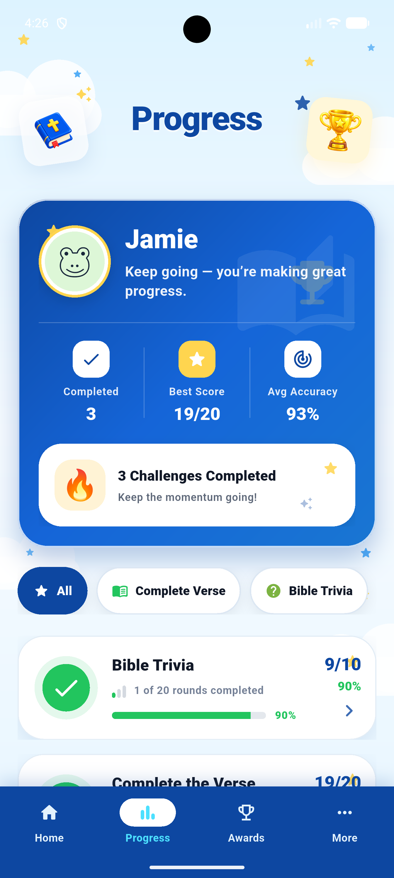 Verses progress screen